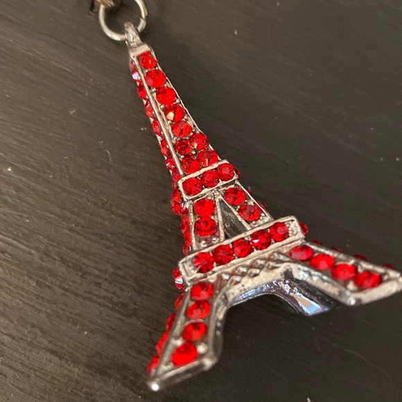 Eiffel Tower Keychain with Red Rhinestones - Picture 2 of 6